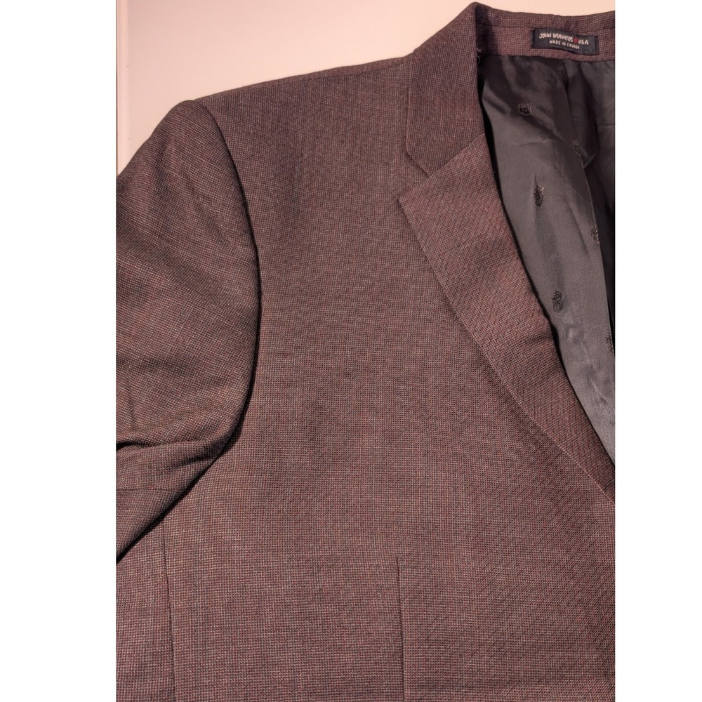 John Varvatos USA Men's Houndstooth Wool Blazer Jacket Size 42L Burgundy Brown